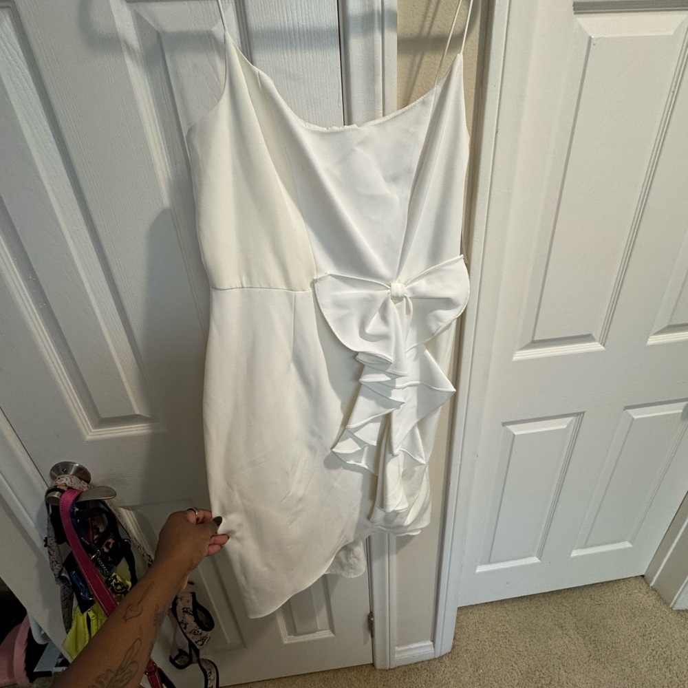 Aidan by Aidan Mattox White Mini Dress with Ruffle Detail